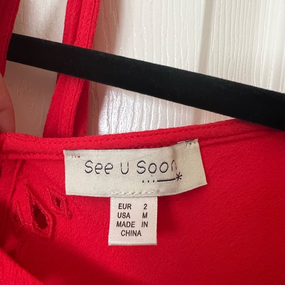 Red tank blouse with eyelette cut out design, medium - Picture 3 of 3